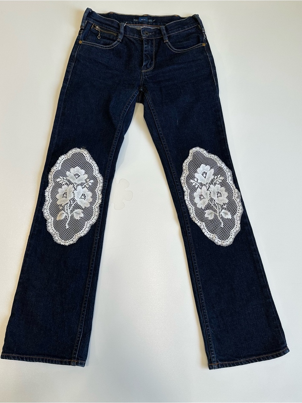 Lauren Ralph Lauren Lace Patchwork Relaxed Tapered Jean Women’s Size 26 EUC